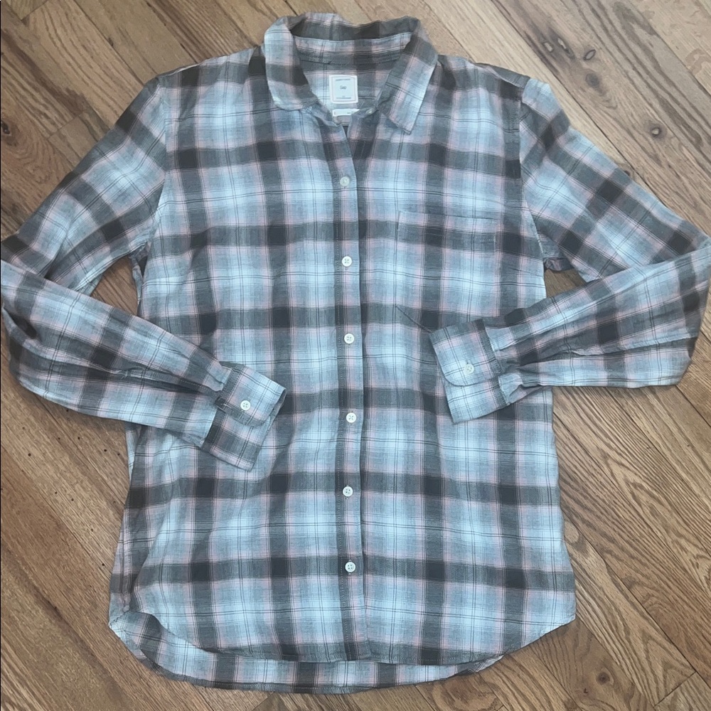 GAP Plaid Fitted Boyfriend Button Down Shirt Size Small